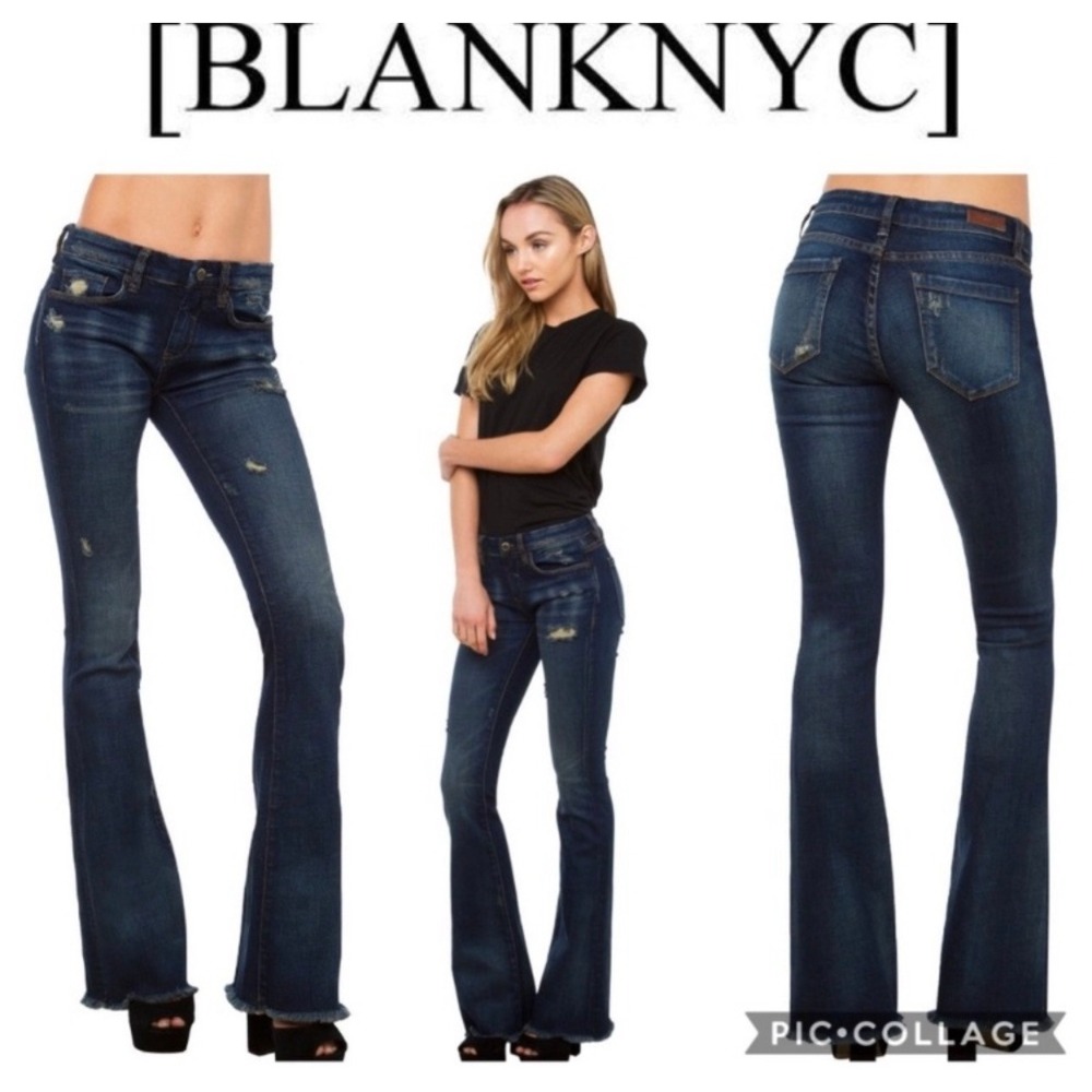 Blank NYC Cosmic Flare Leg Jeans 25 x 35.5 Long‎ Low Rise Distressed Stretch